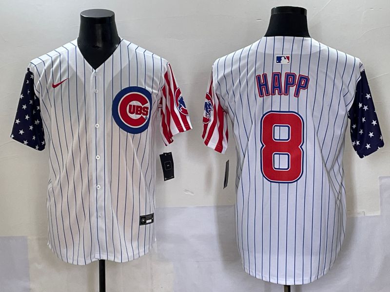 Men 2025 Chicago Cubs #8 Happ White Stripe a generation of national flags Joint Name Nike MLB Jersey style 1->chicago cubs->MLB Jersey